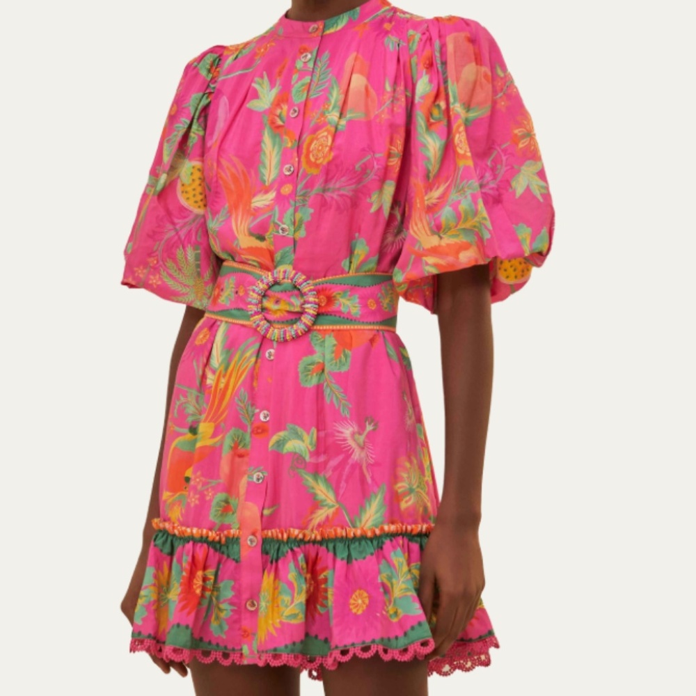 FARM RIO - Pink Delicate Fruit Garden Mini Dress